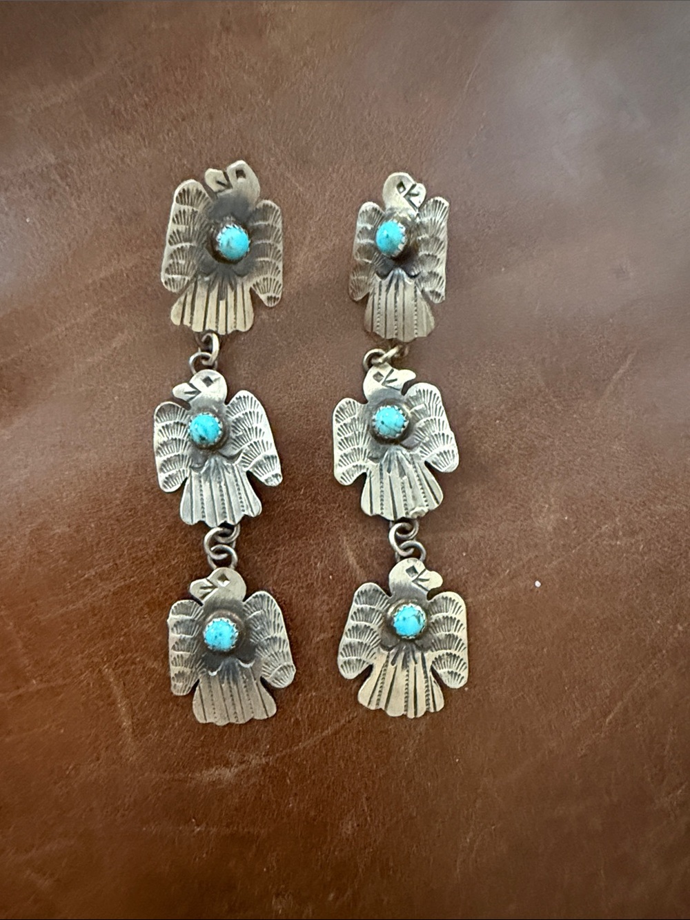 NEW Navajo Sterling Silver and Turquoise Thunderbird Dangle Earrings